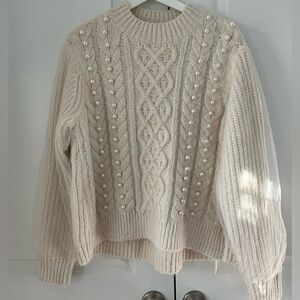 Mixed Tulle & Pearl Knit Sweater